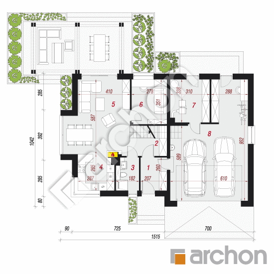 gotowy projekt Dom w rododendronach 15 (G2N) rzut parteru