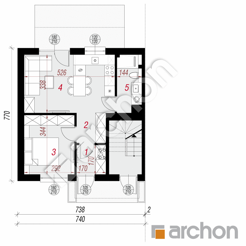 gotowy projekt Dom w halezjach 10 (R2BE) rzut parteru