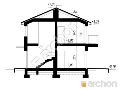 gotowy projekt Dom w halezjach 10 (R2BE) przekroj budynku