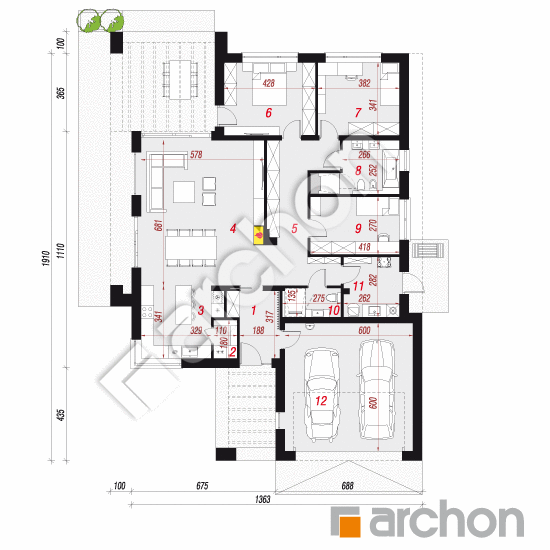 gotowy projekt Dom w renklodach 39 (G2E) rzut parteru