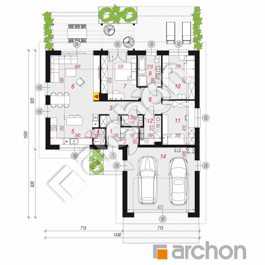gotowy projekt Dom w kruszczykach 20 (G2AE) rzut parteru