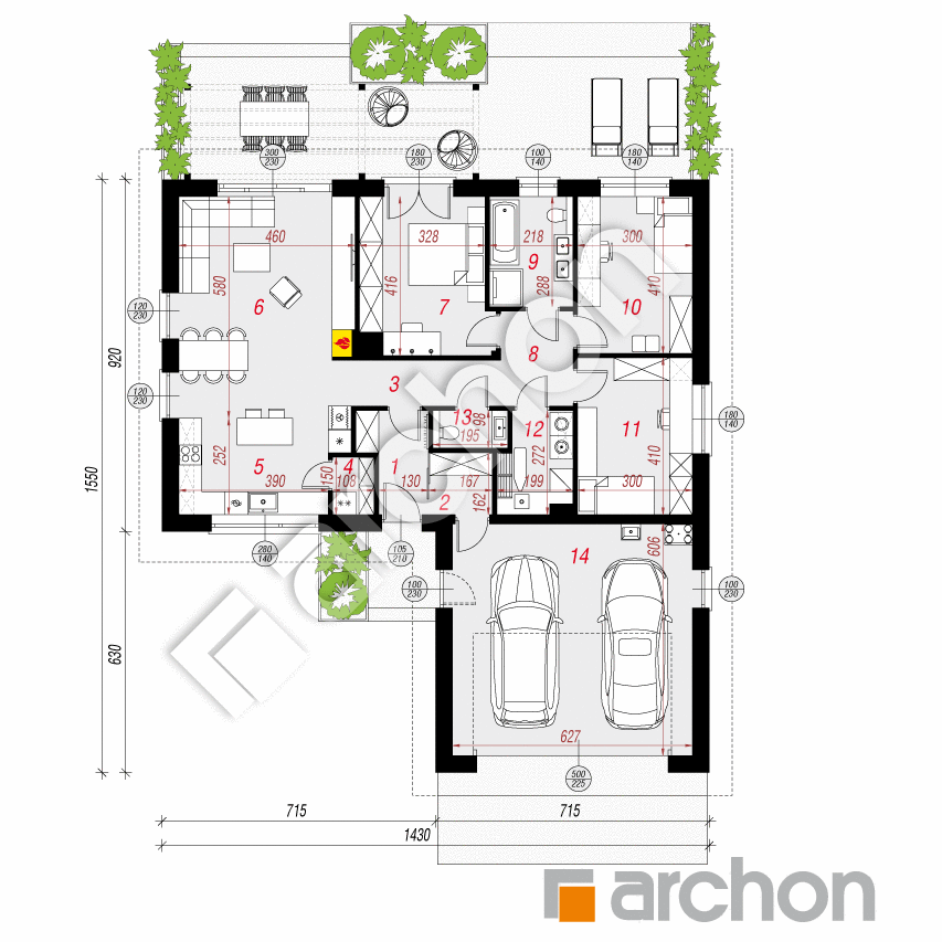gotowy projekt Dom w kruszczykach 20 (G2AE) rzut parteru