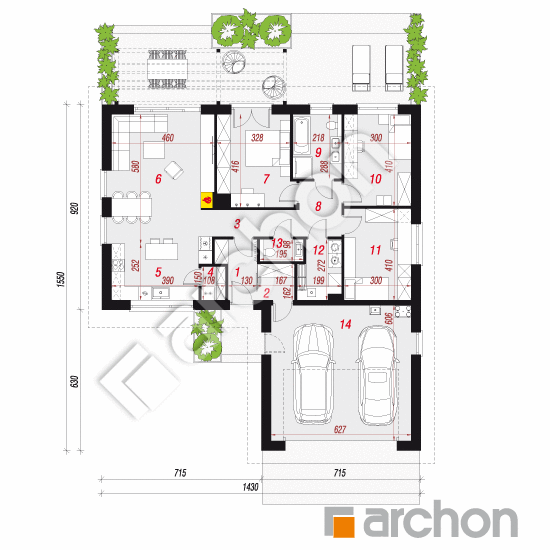 gotowy projekt Dom w kruszczykach 20 (G2AE) rzut parteru