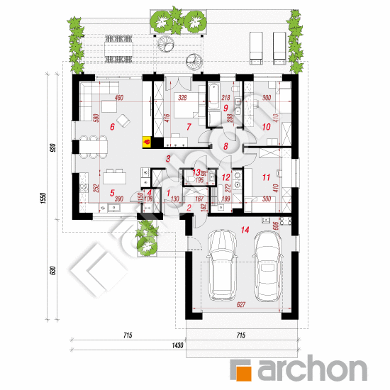 gotowy projekt Dom w kruszczykach 20 (G2AE) rzut parteru