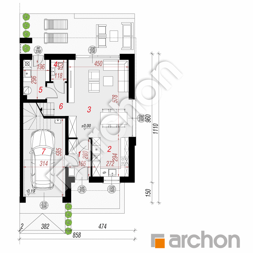 gotowy projekt Dom w klematisach 32 (GB) rzut parteru