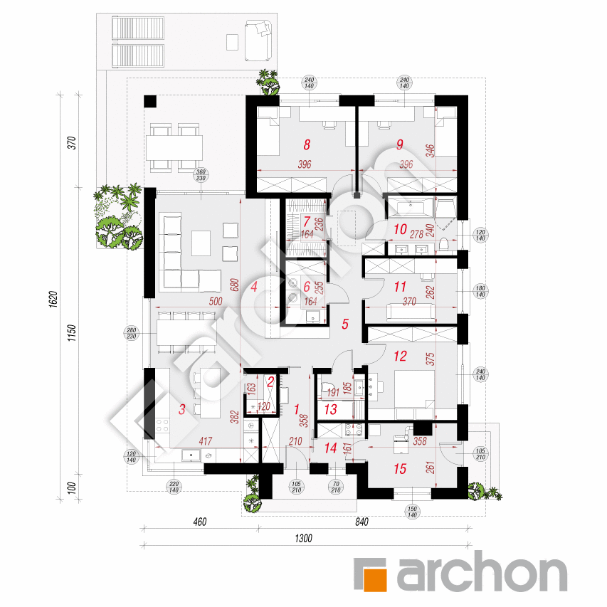 gotowy projekt Dom w renklodach 22 (AE) rzut parteru