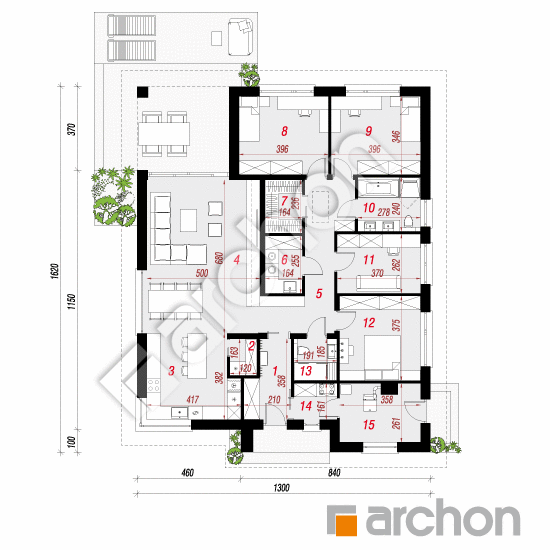 gotowy projekt Dom w renklodach 22 (AE) rzut parteru