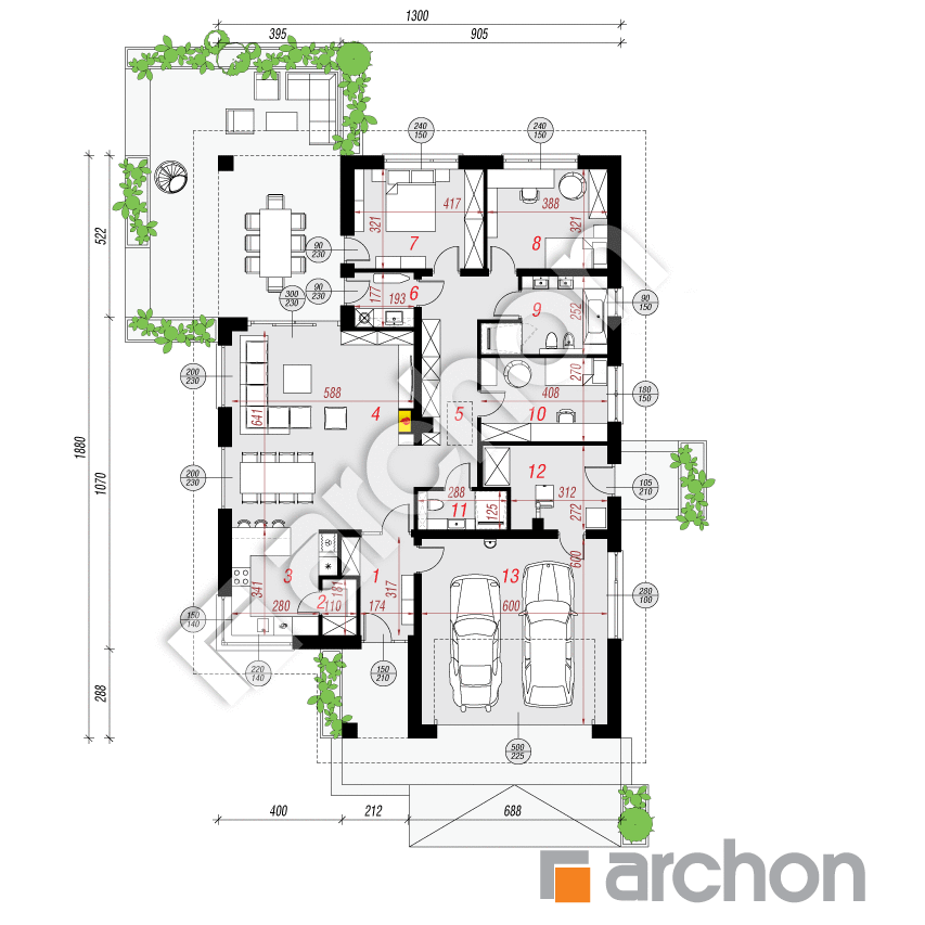 gotowy projekt Dom w renklodach 35 (G2) rzut parteru