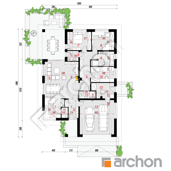 gotowy projekt Dom w renklodach 35 (G2) rzut parteru