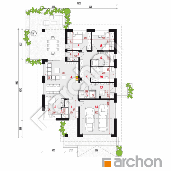 gotowy projekt Dom w renklodach 35 (G2) rzut parteru