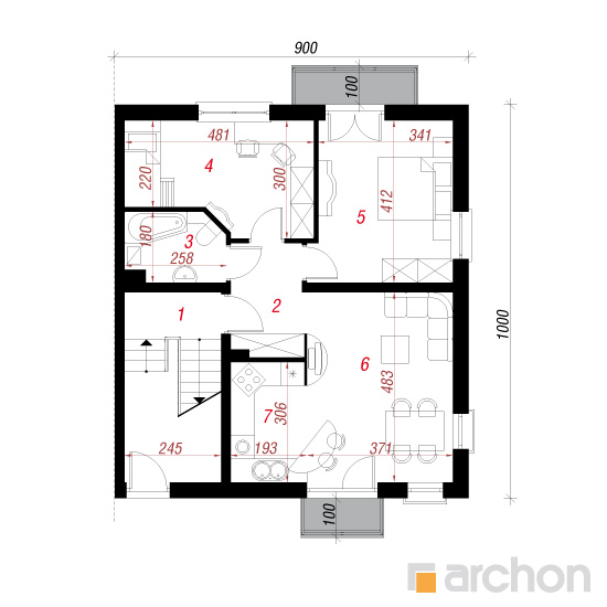 gotowy projekt Dom w sagowcach 2 rzut parteru