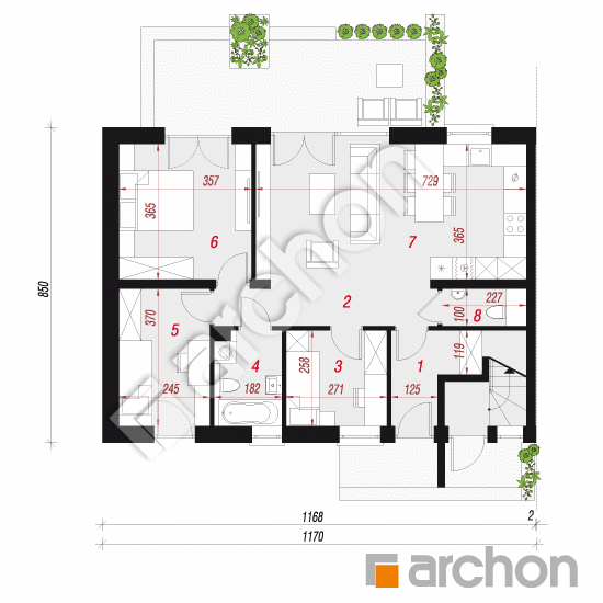 gotowy projekt Dom w halezjach 2 (R2B) rzut parteru