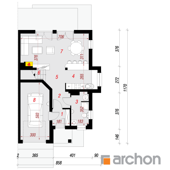 gotowy projekt Dom w klematisach 9 (B) rzut parteru