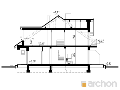 gotowy projekt Dom w klematisach 10 przekroj budynku