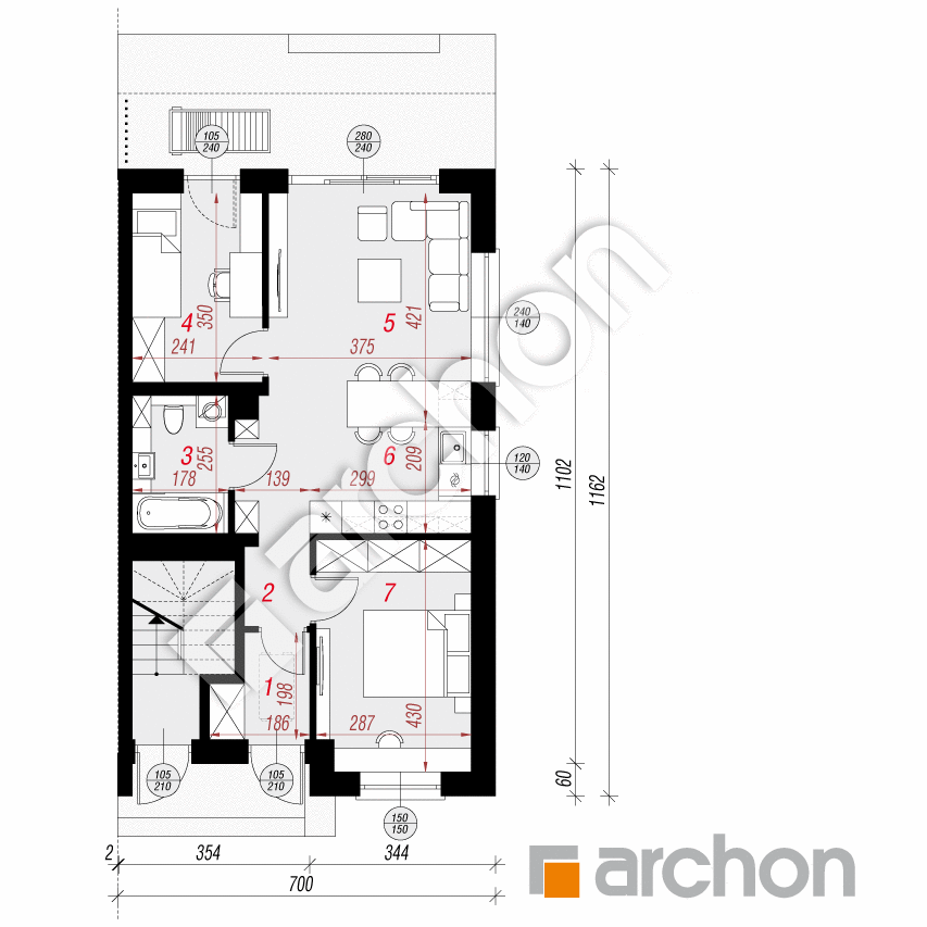 gotowy projekt Dom w bratkach 6 (R2BE) rzut parteru