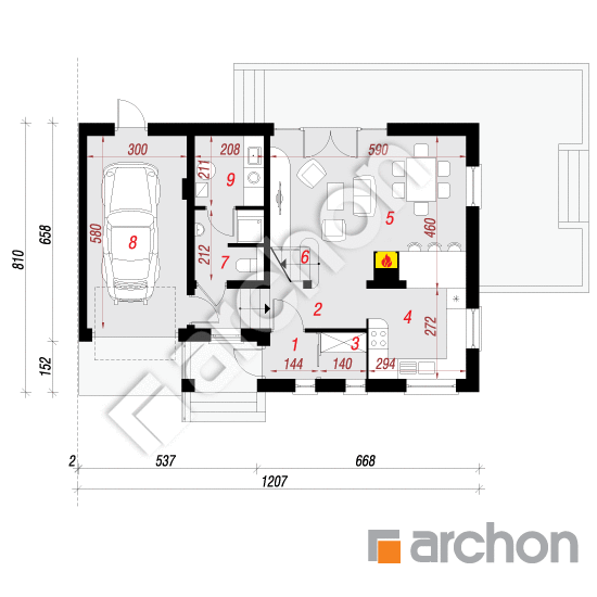 gotowy projekt Dom w mircie 4 (B) rzut parteru