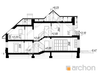 gotowy projekt Dom w tamaryszkach 7 przekroj budynku