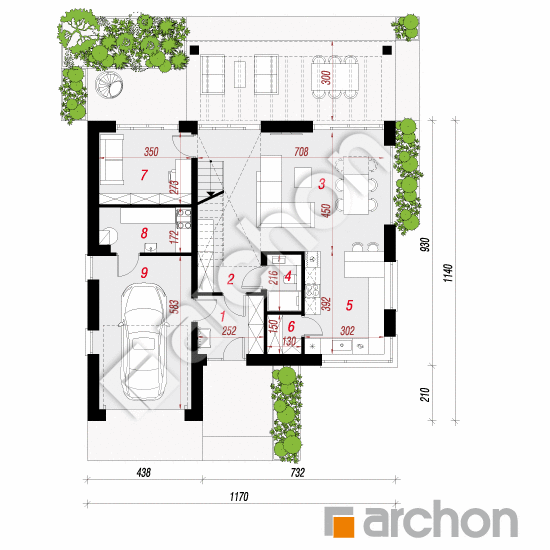 gotowy projekt Dom pod brzoskwinią (GE) rzut parteru