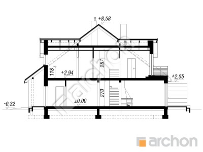 gotowy projekt Dom w klematisach 7 przekroj budynku