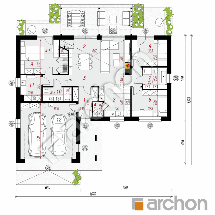 gotowy projekt Dom w kotewkach 4 (G2E) rzut parteru