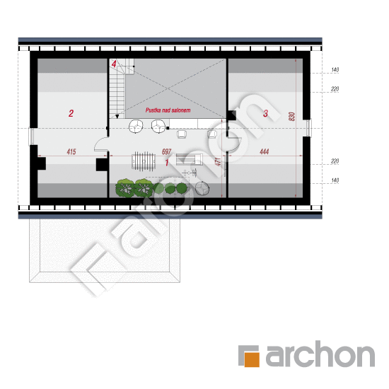 gotowy projekt Dom w kotewkach 4 (G2E) rzut poddasza