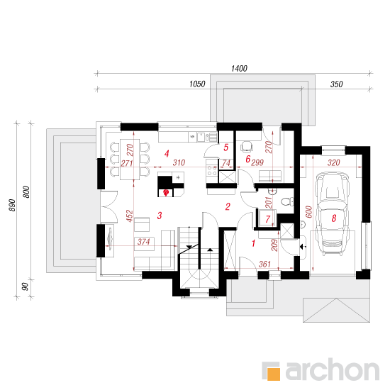 gotowy projekt Dom w amarylisach (P) rzut parteru