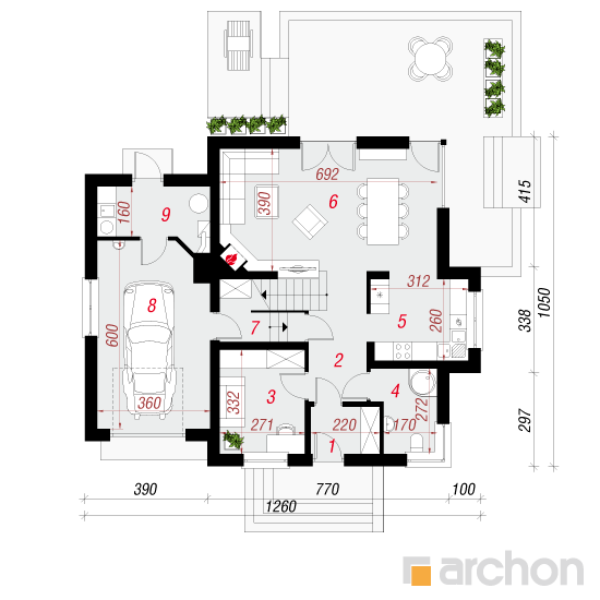 gotowy projekt Dom w morelach 3 rzut parteru