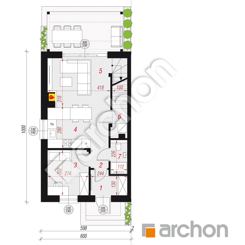 gotowy projekt Dom w tunbergiach 7 (B) rzut parteru