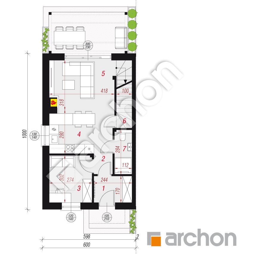 gotowy projekt Dom w tunbergiach 7 (B) rzut parteru