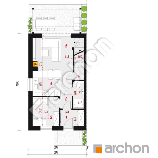 gotowy projekt Dom w tunbergiach 7 (B) rzut parteru