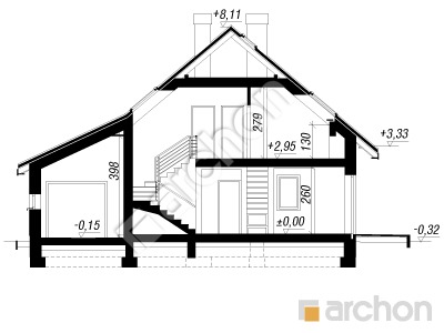 gotowy projekt Dom w rododendronach 4 (NT) przekroj budynku