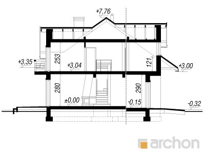 gotowy projekt Dom w cyklamenach (R2) przekroj budynku