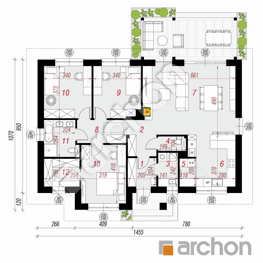 gotowy projekt Dom we wrzosach 3 rzut parteru