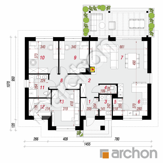 gotowy projekt Dom we wrzosach 3 rzut parteru