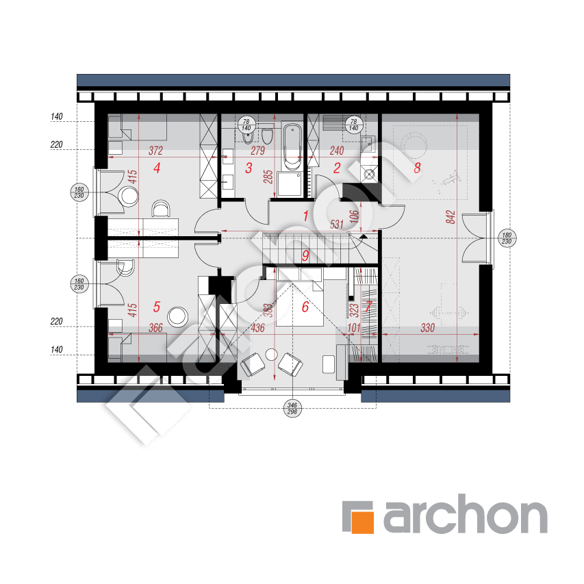 gotowy projekt Dom w balsamowcach 20 (GA) rzut poddasza