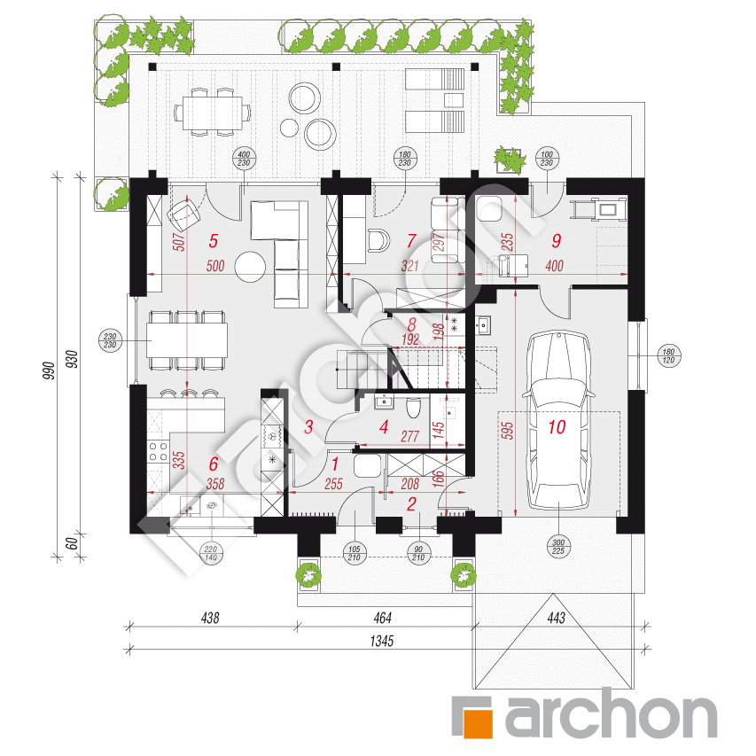 gotowy projekt Dom w balsamowcach 20 (GA) rzut parteru