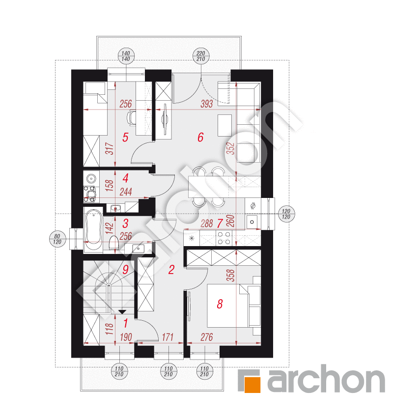 gotowy projekt Dom w bratkach (R2E) rzut poddasza