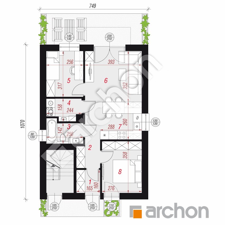 gotowy projekt Dom w bratkach (R2E) rzut parteru