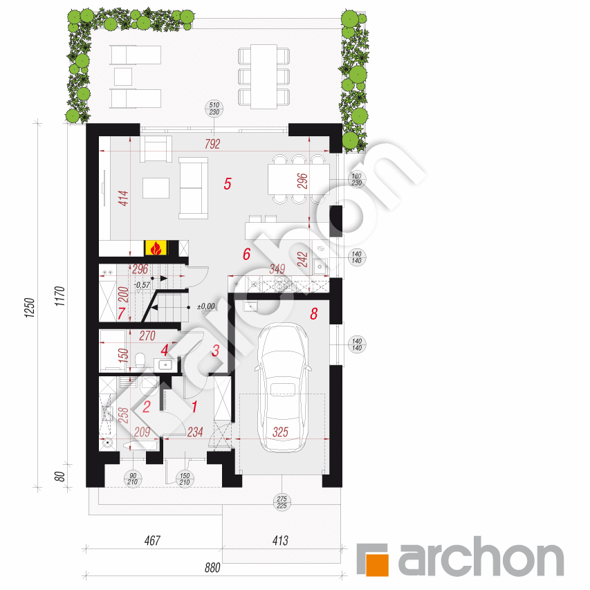 gotowy projekt Dom w malinówkach 31 (G) rzut parteru