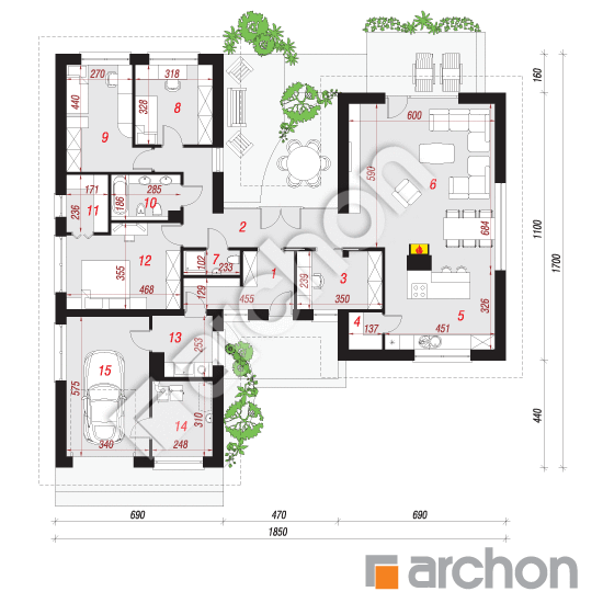 gotowy projekt Dom w kampanulach rzut parteru