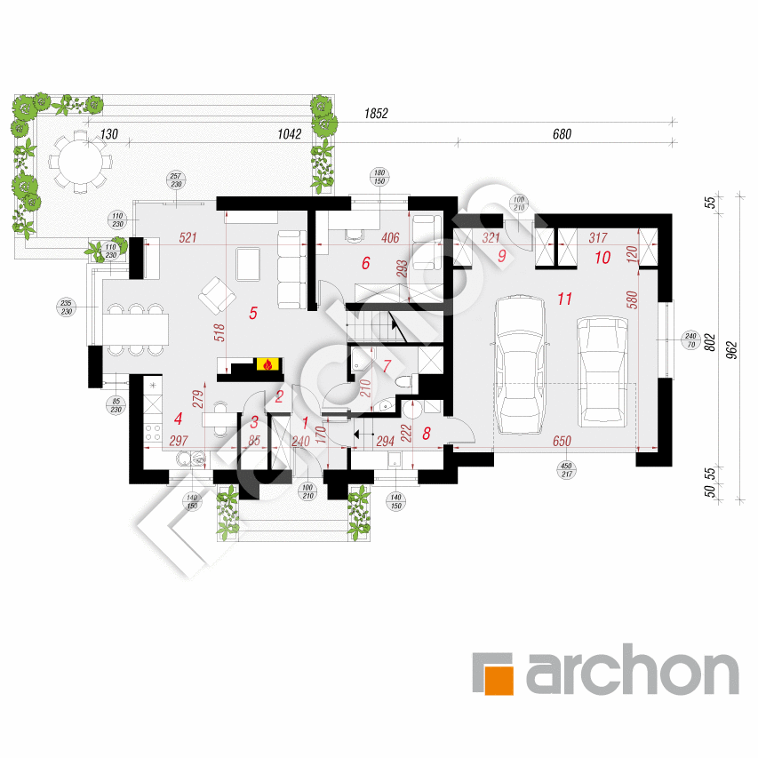 gotowy projekt Dom w rododendronach 6 (G2A) rzut parteru