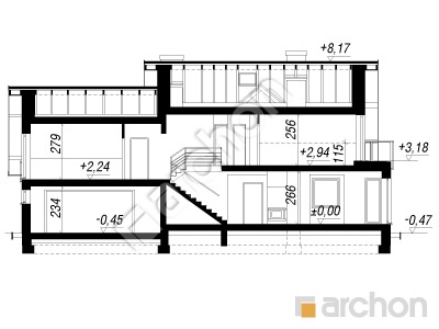 gotowy projekt Dom w rododendronach 6 (G2A) przekroj budynku