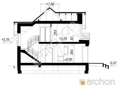 gotowy projekt Dom w rododendronach 5 (WN) przekroj budynku