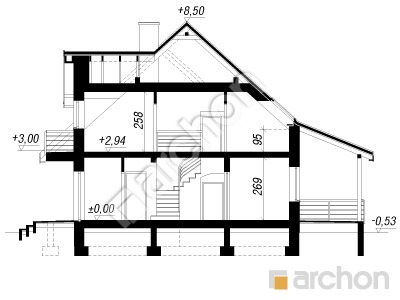 gotowy projekt Dom w tamaryszkach 4 (G2N) przekroj budynku