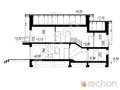 gotowy projekt Dom w rododendronach 16 przekroj budynku