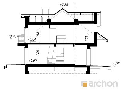gotowy projekt Dom w cyklamenach przekroj budynku