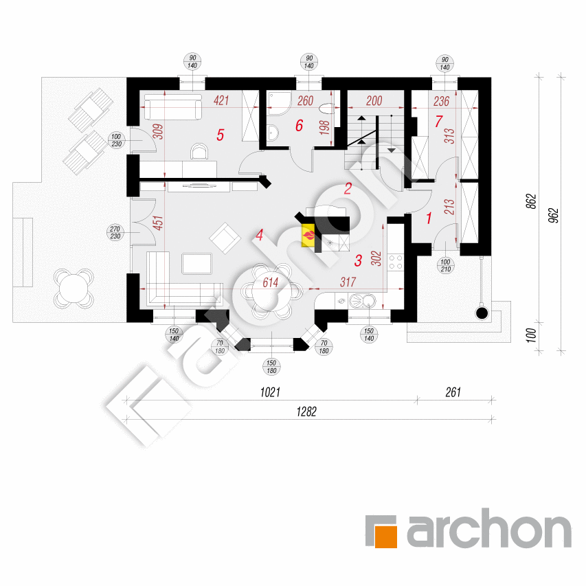 gotowy projekt Dom w awokado 2 (P) rzut parteru