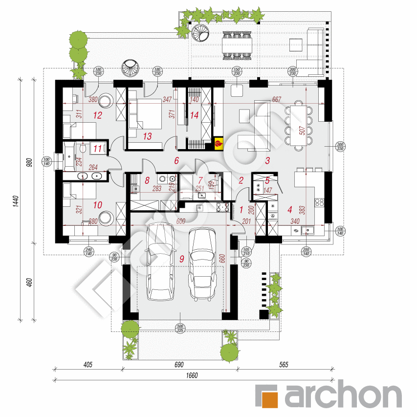 gotowy projekt Dom w rotalach (G2E) rzut parteru