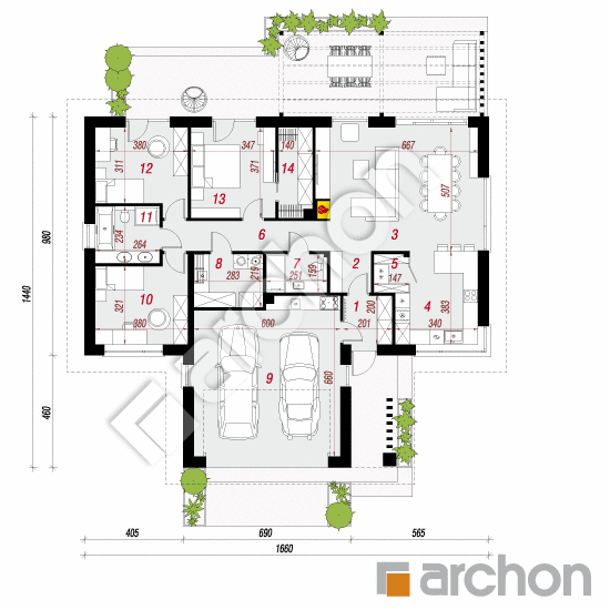 gotowy projekt Dom w rotalach (G2E) rzut parteru