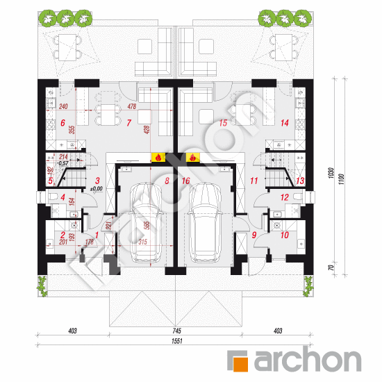 gotowy projekt Dom w szachownicach (GR2A) rzut parteru